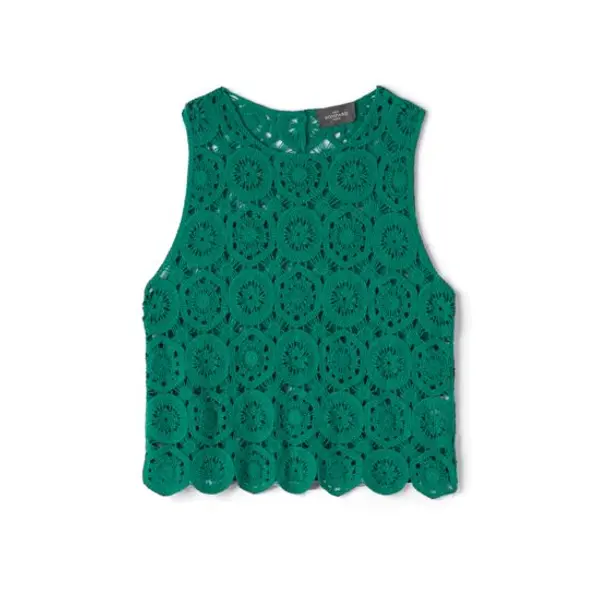 Col rond guipure fleurie - femme - vert menthe - Bompard