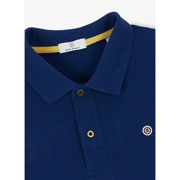 Polo manches courtes en maille piqué cocotte édition limitée bleu nuit - Serge Blanco