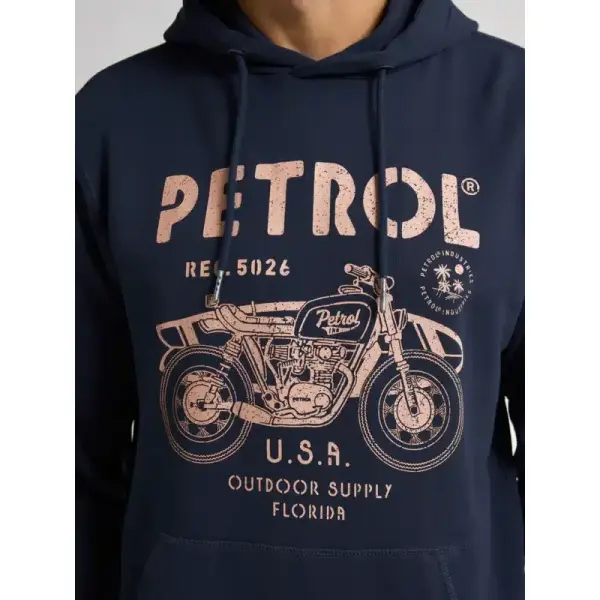 Sweat à Capuche Bleu Motif Moto Petrol Industries Homme S-XXL