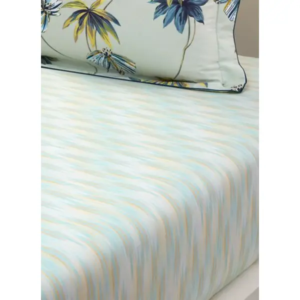 Yves Delorme - Drap housse en satin de coton bleu, Tropical - Yves Delorme