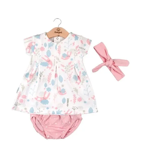 ENSEMBLE 3 PIECES COTON BB FILLE LAPIN ROSE