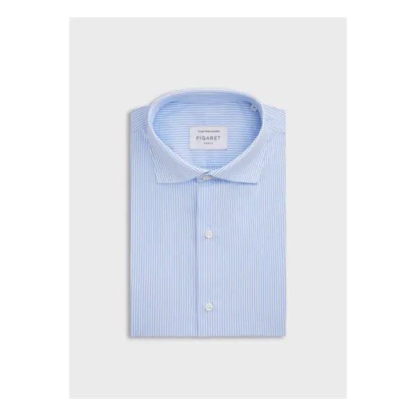 Chemise col italien en popeline rayée - Figaret