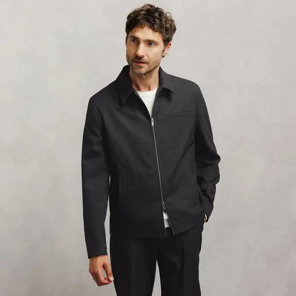 Veste zippée col chemise rayée
