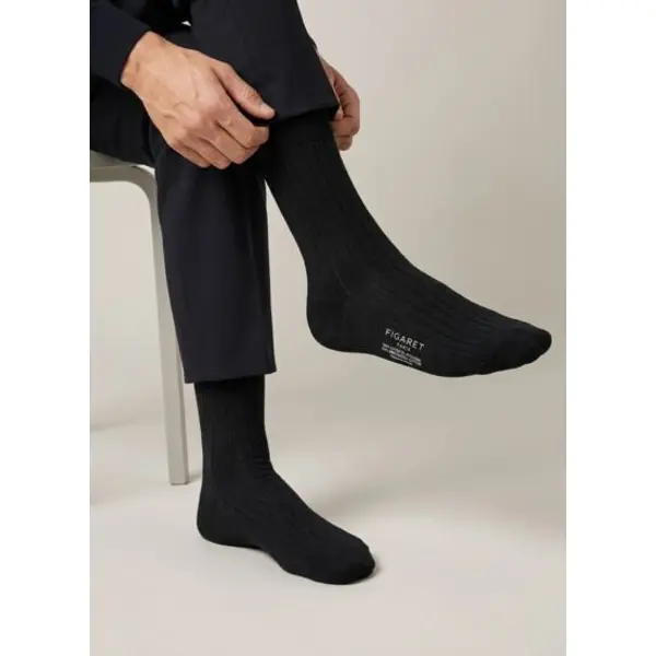 Chaussettes côtelées double fil d'Ecosse unies - Figaret