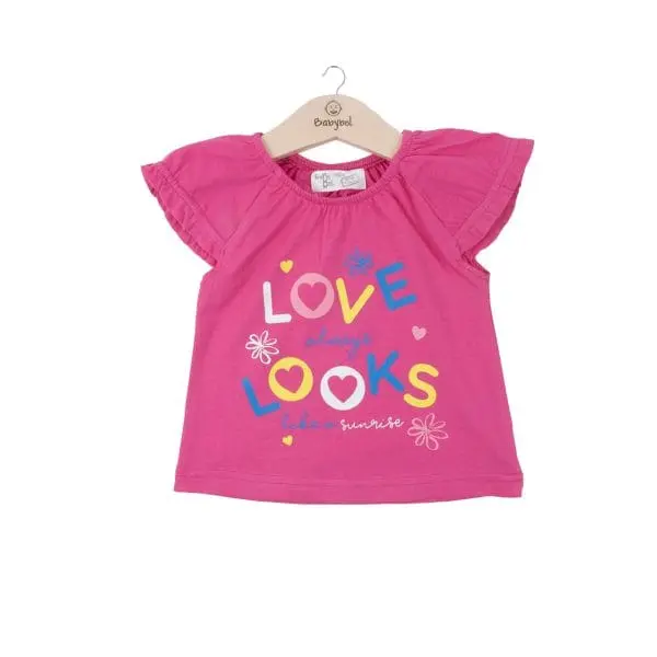 T-SHIRT LOVE FILLE ROSE CAMISETA