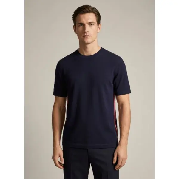 T-shirt rayures côtés - homme - marine/rouge gorge/naturel - Bompard