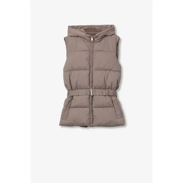 Doudoune sans manches beige à capuche ceinture élastique Tiffosi femme
