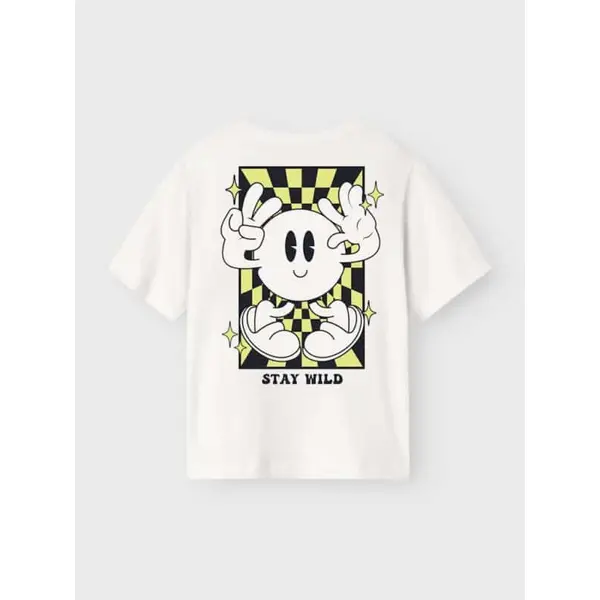 T-shirt Blanc Logo Torse et Smiley au Dos Name It Garçon 6-12 ans