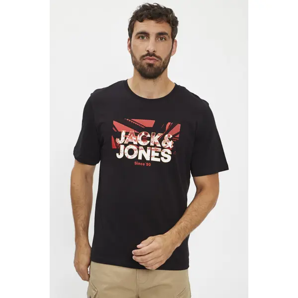 T-shirt noir logo Graphique rouge et blanc
