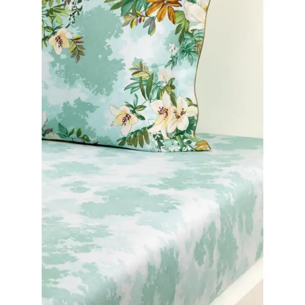 Yves Delorme - Drap housse en satin bleu, Panorama - Yves Delorme