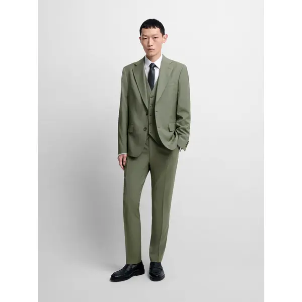Costume 3 pièces slim en laine vert bronze