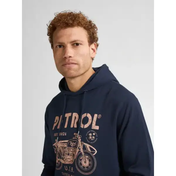 Sweat à Capuche Bleu Motif Moto Petrol Industries Homme S-XXL