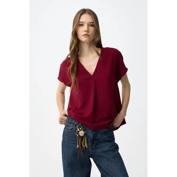 Blouse ample rouge femme col V Tiffosi – Élégance fluide Printemps/Été 2026