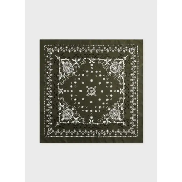 Bandana à motifs en twill de soie kaki - Figaret
