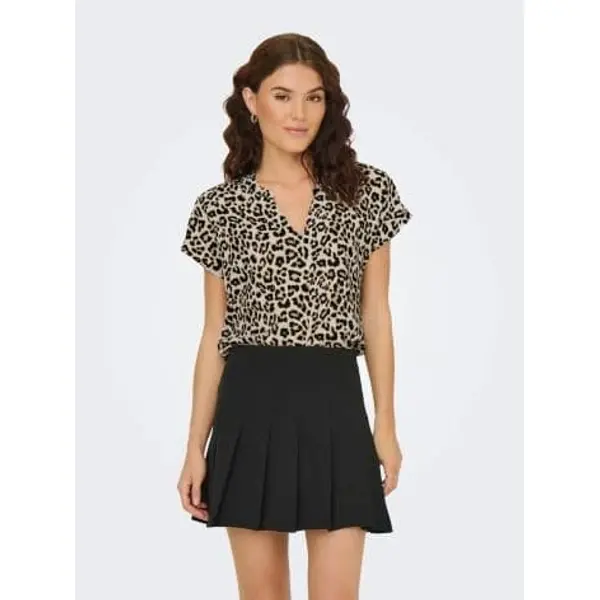 Blouse Beige Léopard Manches Courtes Col V JDY Femme