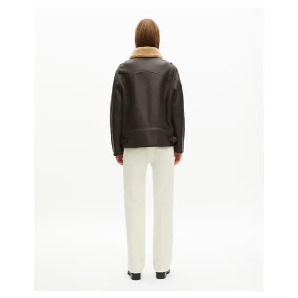 Peau lainée courte col sherpa marron brown - The Kooples Corbeil
