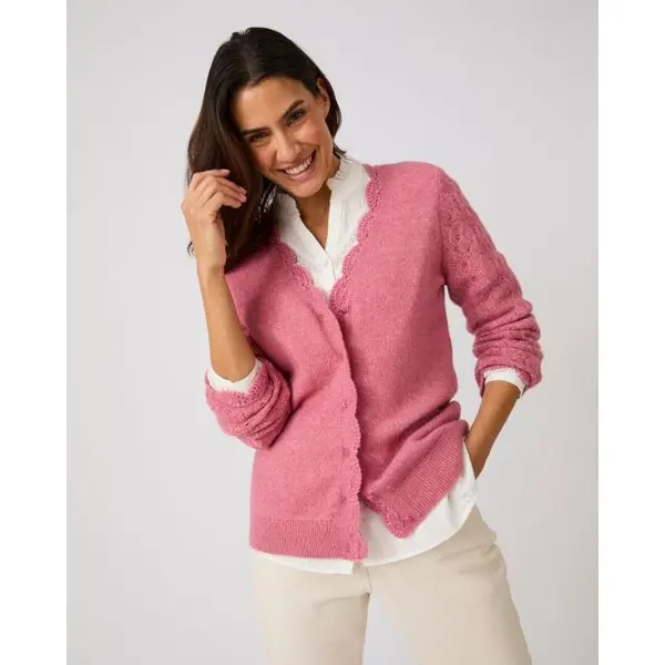 Gilet ajouré, finition effet crochet mélange laine et alpaga