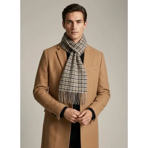 Écharpe en laine beige à motifs - Figaret