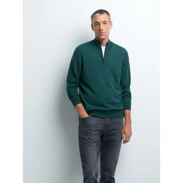 Pull col montant zippé en laine mérinos