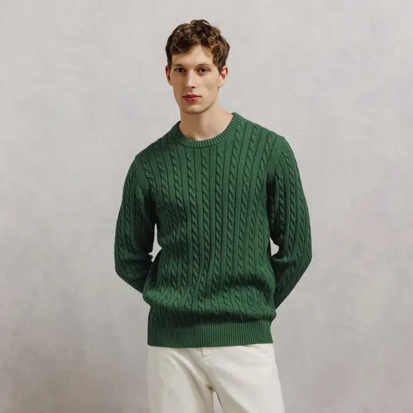 Pull col rond coton laine torsadé