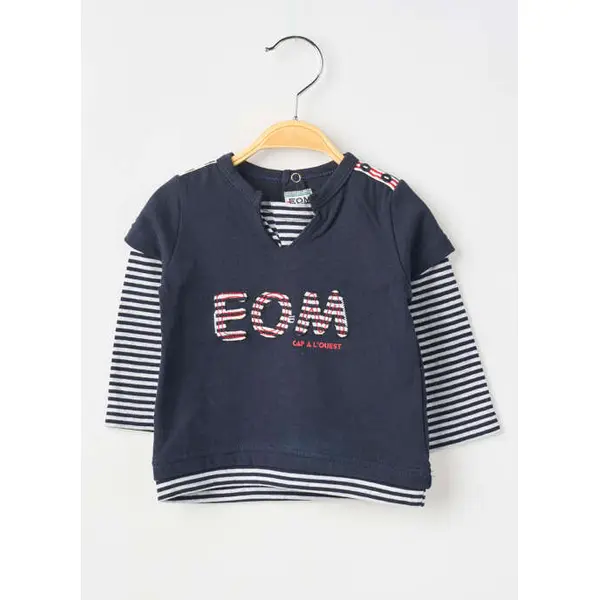 T-shirt Elle Est Ou La Mer Bleu Manches Longues