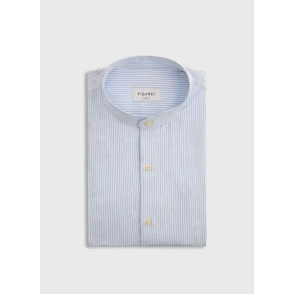 Chemise herwin col officier en oxford gratté rayé bleu - Figaret