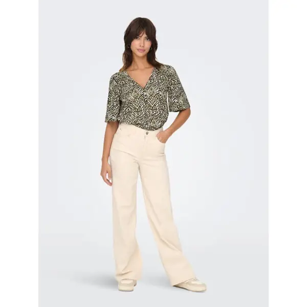Blouse Col V Kaki à Motif JDY - Printemps-Été 2025
