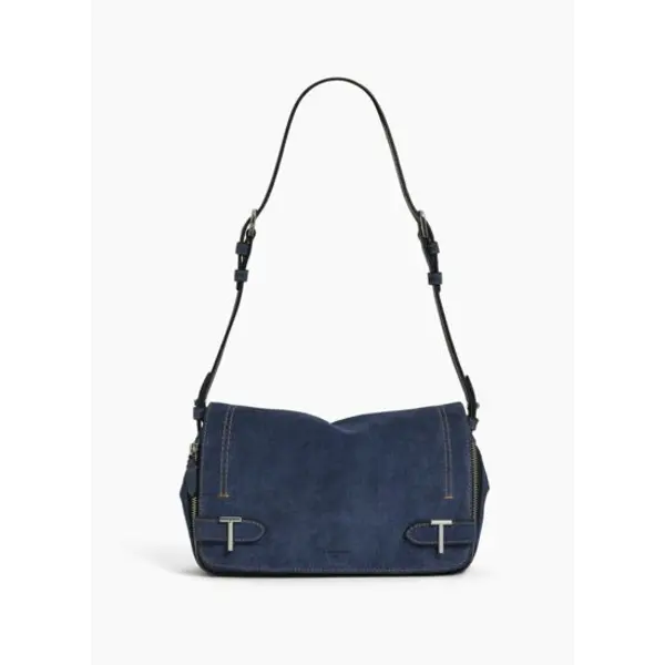 Petit sac bandoulière Simone en cuir suède effet denim - Le Tanneur
