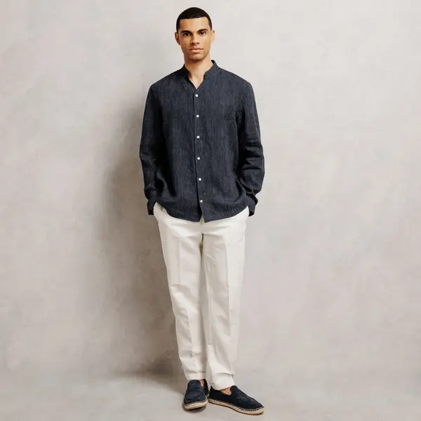 Chemise 100% lin col mao regular rayée