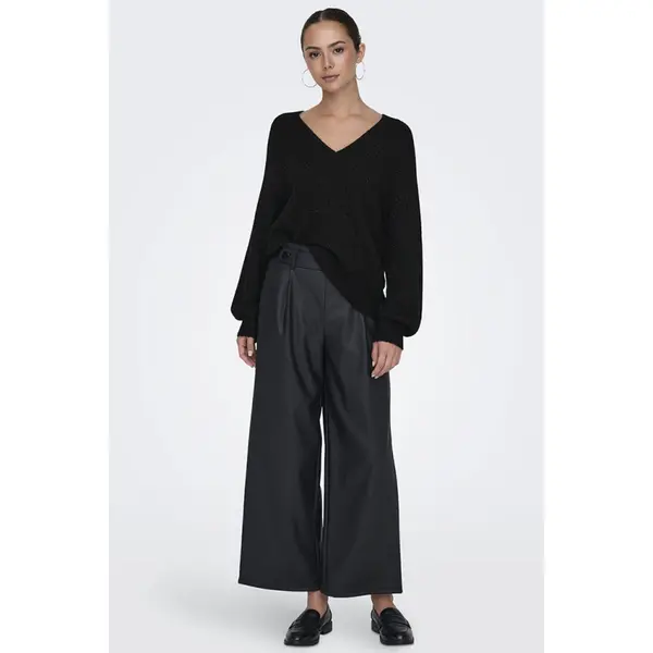 Pull en maille effet pailleté col V noir