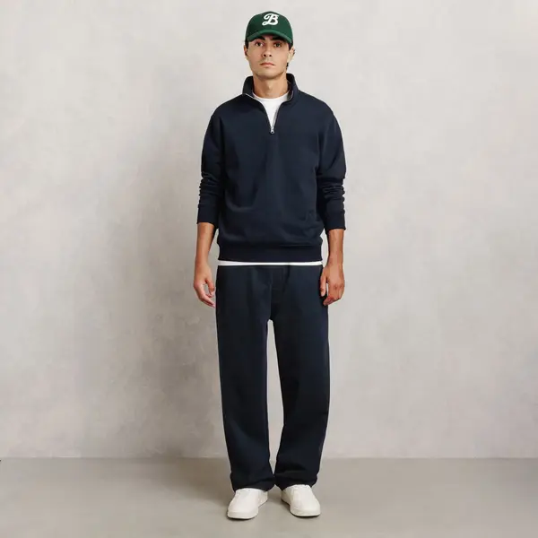 Ensemble sweat col montant zippé et jogging loose - Bleu marine