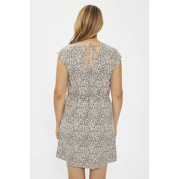 robe courte imprimée motifs beige blanc et noir