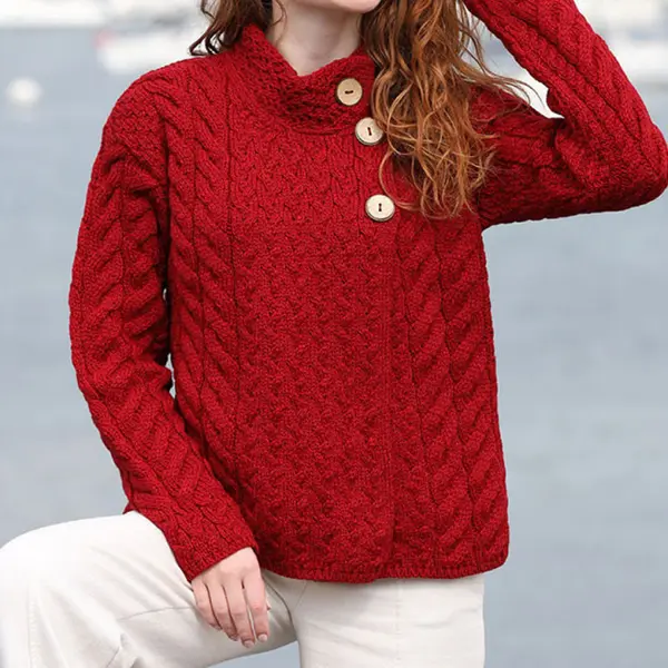 Cardigan Lisdeen 3 Boutons Mérinos Rouge Aran Woollen Mills