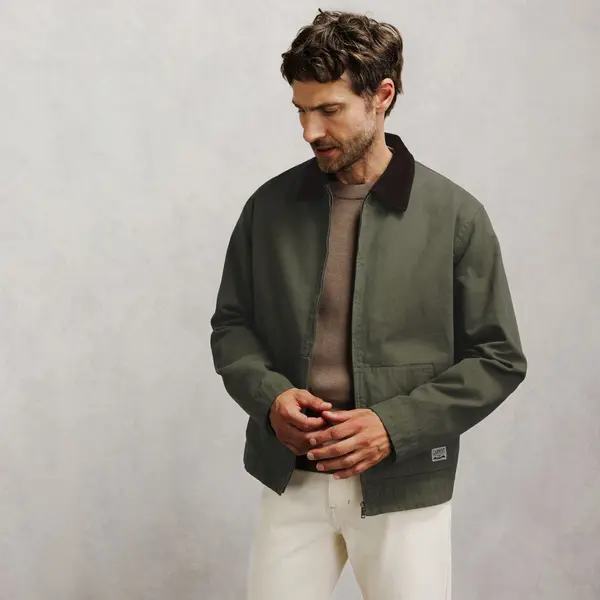 Veste zippée col chemise en velours