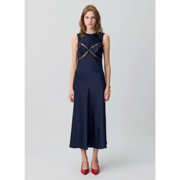 Robe longue satin dentelle - Claudie pierlot