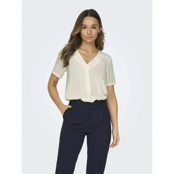 Top Femme Jacqueline de Yong Beige Manches Courtes Col V: Élégance écoresponsable du S au XXL