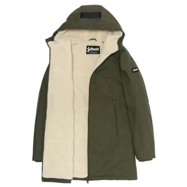 Coupe-vent long à capuche doublé sherpa - Schott