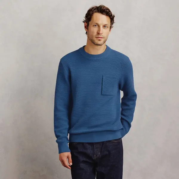 Pull col rond point de riz poche poitrine