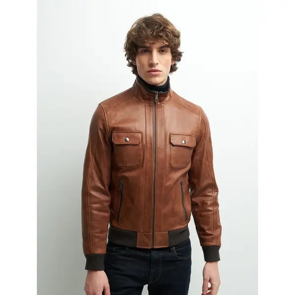 Blouson en cuir col montant