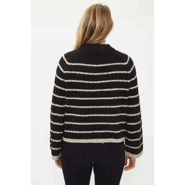 Pull noir à rayures beige