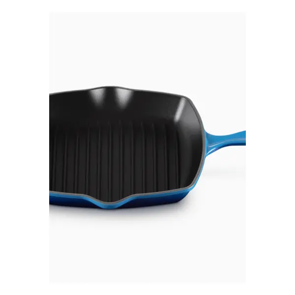 Skillet gril carré 26cm en fonte émaillée bleu azur - Le Creuset