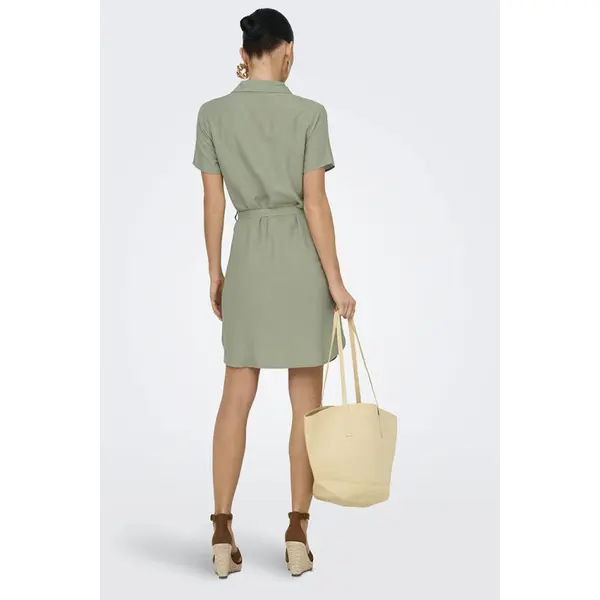 Robe chemise Caya vert-thé lin mélangé