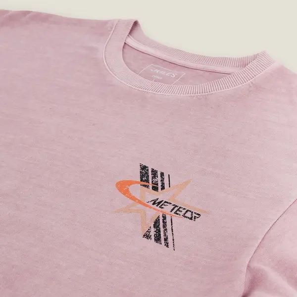 Tee shirt col rond imprimé poitrine en coton
