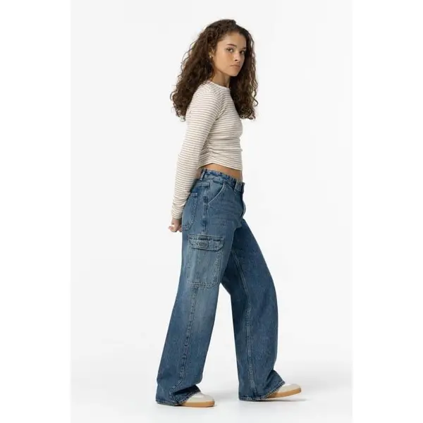 Jean Cargo Bleu Clair Coupe Large Ado Fille XXS - M Tiffosi 🌟👖