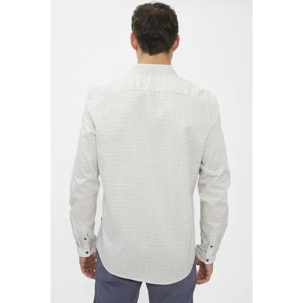 Chemise slim beige à carreaux rayés