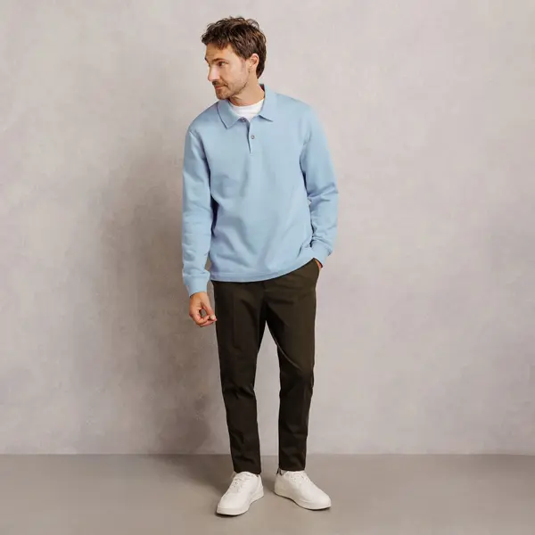 Polo en molleton boutonné uni