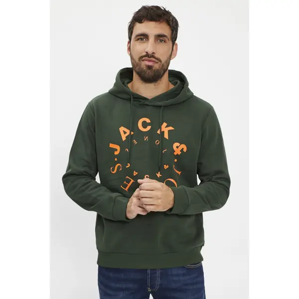 Sweat hood vert floqué