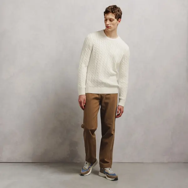 Pull col rond coton laine torsadé