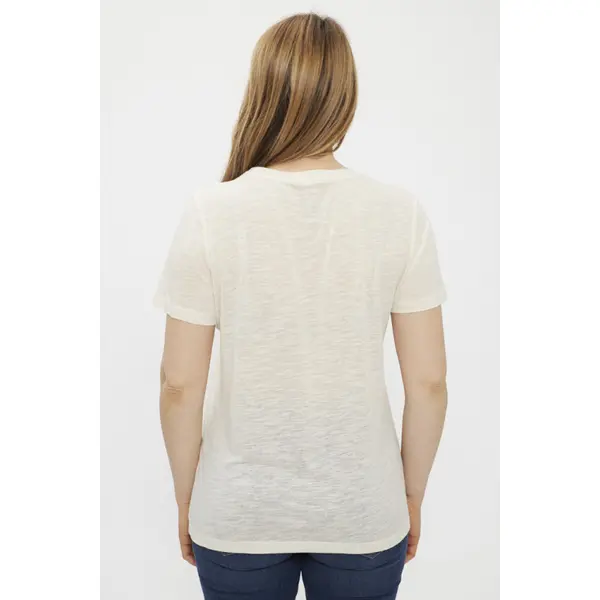 T-shirt col V lin mélangé beige