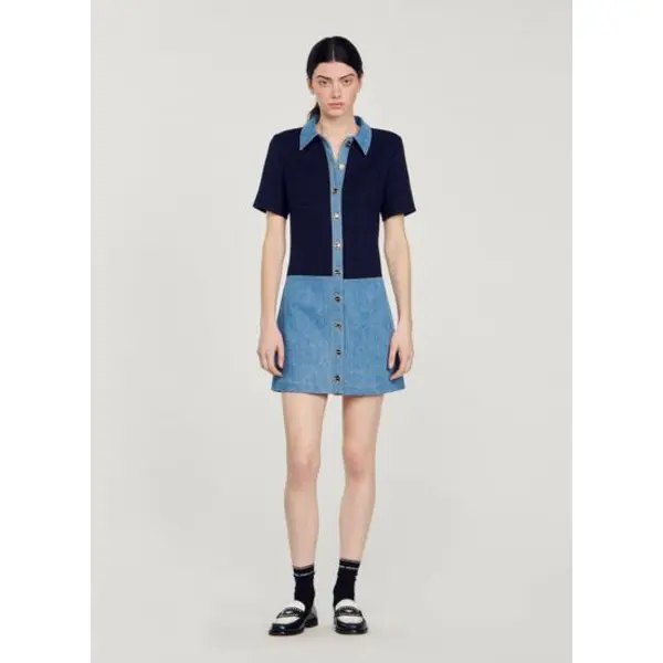 Robe courte en tweed et denim - Sandro